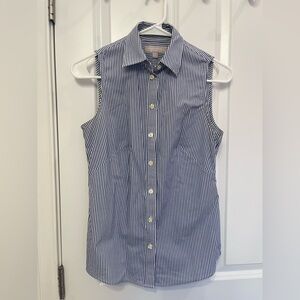 Banana Republic Navy Striped Sleeveless Button-Up
